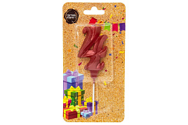 Свеча-цифра "4" Театральная красный металлик 5,5см 3344