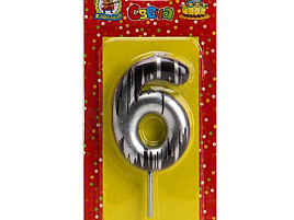 Свеча-цифра "6" С-2505 Шебби шик серебро