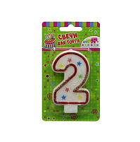 Свеча-цифра "2" Ч02498 с блестками