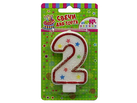 Свеча-цифра "2" Ч02498 с блестками