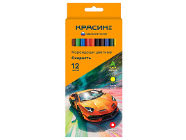 Карандаши цветные 12цв. Красин КР-121900 "Скорость", шестигран., заточен., картон. упак., европодвес