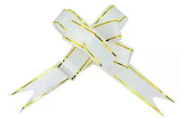 Бант баб Ч09260 золотая полоса, белый 1,8см