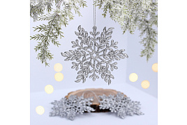 Подвеска пластик Волшебная снежинка серебро 3шт 11,5см 916-2002