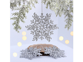 Подвеска пластик Волшебная снежинка серебро 3шт 11,5см 916-2002