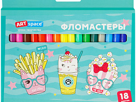 Фломастеры 18цв. Art Space WP18_27008 "Кот-сластена", смываемые, картон, европодвес