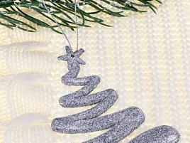 Подвеска пластик Ёлка серебро 12*9см НУ-5092