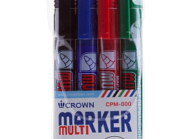 Набор маркеров Crown CPM-800/4 "Multi Marker" 4цв., пулевидный, 3мм, чехол с европодвесом