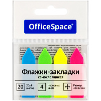 Закладки самоклеящиеся OfficeSpace PM_54057 45*12мм, стрелки, 20л*4 неоновых цвета, европодвес