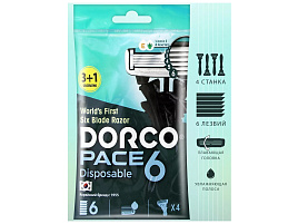 Станок для бритья Dorco одноразовый 6 лезвий 4 шт.увлажняющая полоска плавающая головка