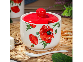 Сахарница керамика 455663 Алый мак 500мл с ложкой