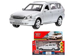 Машина металлическая PRIORAWAG-12-SR LADA PRIORA длина 12см, двери, багаж, инерц, серебристый, в кор.