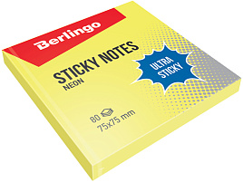 Блок самоклеящийся 75*75 Berlingo Lsn_39200 "Ultra Sticky", 80л, желтый неон
