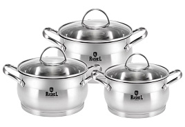 Набор кастрюль нержавейка 3пр (2,1+2,8+3,8л) Rashel R-207A