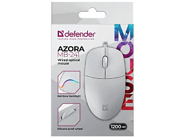 Мышь Defender проводная 52242 оптическая Azora MB-241 белый,3D, 1200 dpi 1,8м
