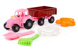 Трактор 06920 Мастер, розовый + лопатка, грабельки, формочки