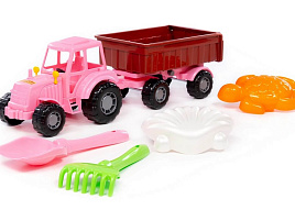 Трактор 06920 Мастер, розовый + лопатка, грабельки, формочки