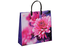 Упаковочная сумочка 30*30/0,14 Хризантемы на сиреневом, мягкий пластик