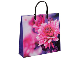 Упаковочная сумочка 30*30/0,14 Хризантемы на сиреневом, мягкий пластик