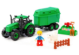 Трактор 23289 с прицепом для перевозки животных +конструктор Макси