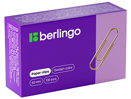 Скрепки Berlingo 50мм 100шт. BK2518 золотистые, карт. упак.
