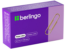 Скрепки Berlingo 50мм 100шт. BK2518 золотистые, карт. упак.