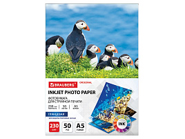 Фотобумага Brauberg А5 230г/м2, 363977, глянцевая, односторонняя, 50 листов