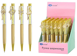 Ручка MC-6357 с подвеской-ассорти комбинированный корпус-нижняя часть корпуса -золотистая, прозрачная часть корпуса с наполнителем-стразы, цвет чернил-синий.