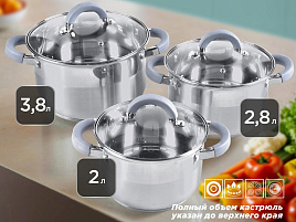 Набор кастрюль нержавейка 3пр(2+2,8+3,8л) Millet M-501/3394