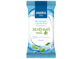Влажные салфетки AMRA 20шт Освежающие Зеленй чай