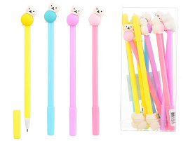 Ручка MC-6822 "КОТЁНОК" синяя, цветной корпус /ассорти/, съёмный прорезиненный наконечник, в пластиковой упаковке