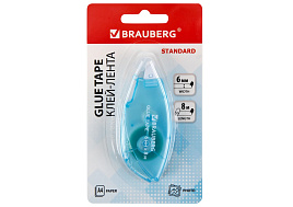 Клей-лента BRAUBERG 273027 STANDARD, 6 мм х 8 м, корпус матовый голубой, блистер