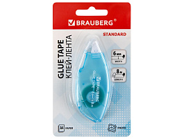 Клей-лента BRAUBERG 273027 STANDARD, 6 мм х 8 м, корпус матовый голубой, блистер
