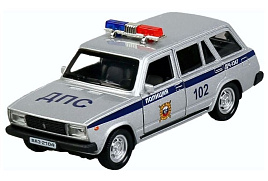 Машина металлическая 2104-12POL-SR ВАЗ-2104 ЖИГУЛИ ПОЛИЦИЯ 12 см, двери, багаж, инерц, кор.