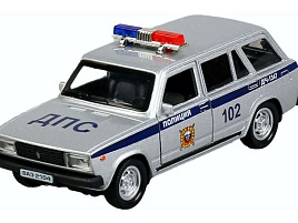Машина металлическая 2104-12POL-SR ВАЗ-2104 ЖИГУЛИ ПОЛИЦИЯ 12 см, двери, багаж, инерц, кор.