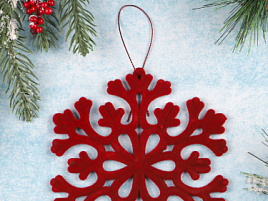 Подвеска пластик Снежинка с бархатом 13см НУ-5118