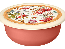 Миска пластик 1,2л 222143205/04/0363 декор оранжевая с крышкой