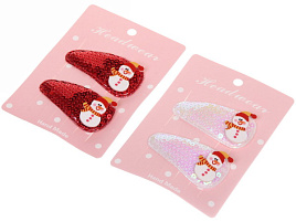 НГ Зажим для волос 564-352 Новогодние друзья-Снеговик 2шт