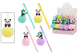 Ручка MC-7622 "ПАНДА ПУШИСТИК" цветной пластиковый корпус /ассорти/, колпачок со съёмным брелоком /8 см/, цвет чернил -синий