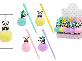 Ручка MC-7622 "ПАНДА ПУШИСТИК" цветной пластиковый корпус /ассорти/, колпачок со съёмным брелоком /8 см/, цвет чернил -синий