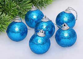 Набор шаров 4см 652-016 Блестящее напыление синий 6шт