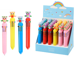 Ручка MC-5260 автоматическая 10-ти цветная: детская "СОВА " цветной корпус /ассорти/, вращающийся прорезиненный наконечникс-сова  0,7 mm.