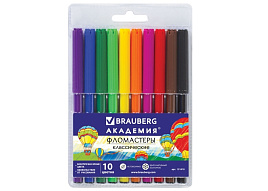 Фломастеры 10цв. BRAUBERG 151410 "АКАДЕМИЯ", вентилируемый колпачок, ПВХ упаковка