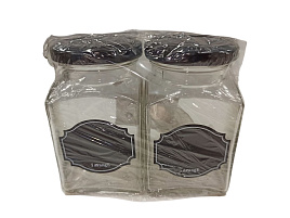 Набор банок для сыпучих стекло 2пр с металлической крышкой, ложкой+мел  00315-08722/1538