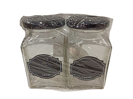 Набор банок для сыпучих стекло 2пр с металлической крышкой, ложкой+мел  00315-08722/1538