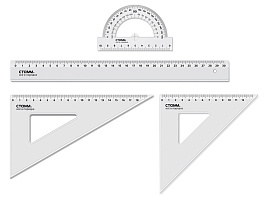 Набор чертежный НЧ-31447 размер L (линейка 30см, 2 треугольника, транспортир), прозрачный, бесцветный, европодвес