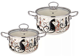Набор кастрюль эмаль 2пр (2+2,8л) Парижские коты 934-710/7102
