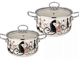 Набор кастрюль эмаль 2пр (2+2,8л) Парижские коты 934-710/7102