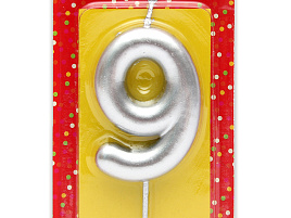 Свеча-цифра "9" С-1817 серебро