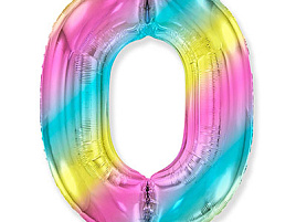 Шар надувной Цифра 0 радуга металлик 1207-3912/901760G 102см