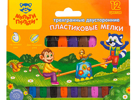 Мелки пластиковые двусторон. Мульти-Пульти РС_20135 "Приключения Енота" 12цв., трехгранные, картон
